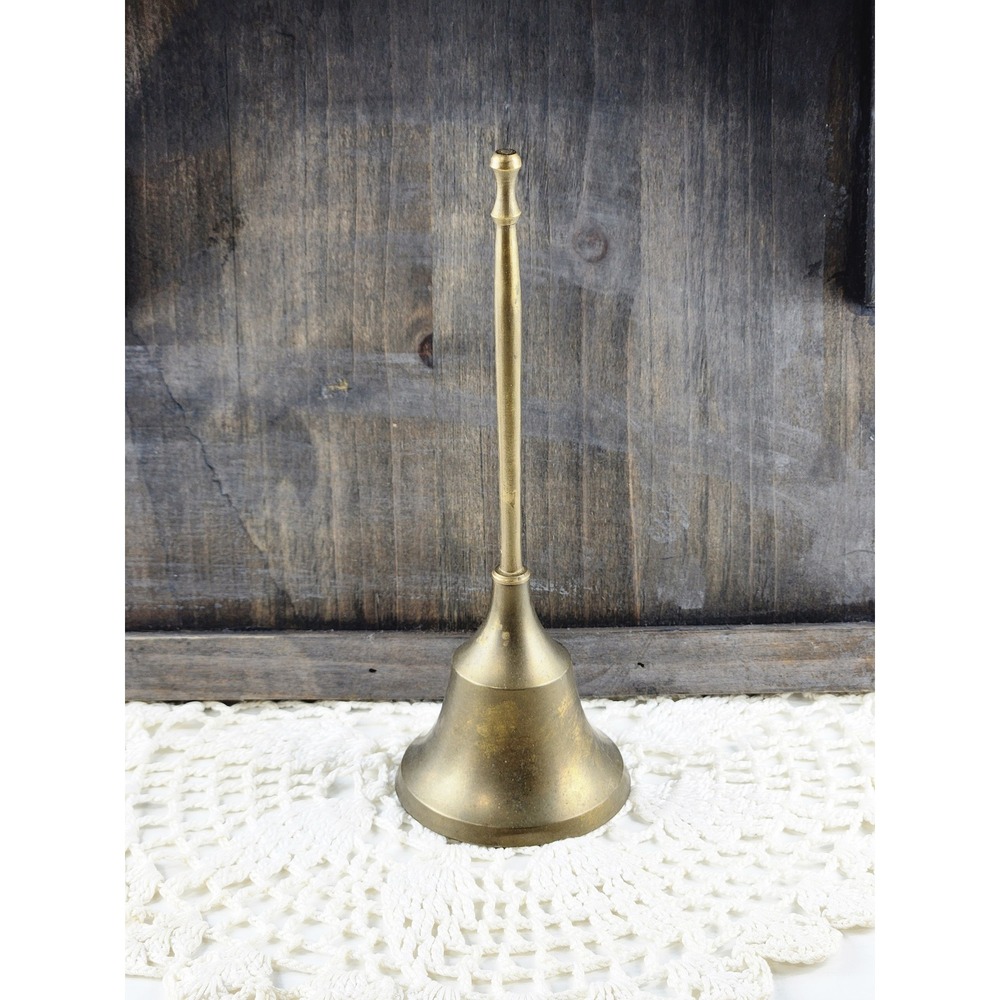 Vintage Brass Hand Bell Long Handle Made in India 7.25 Inch Dinner Bell